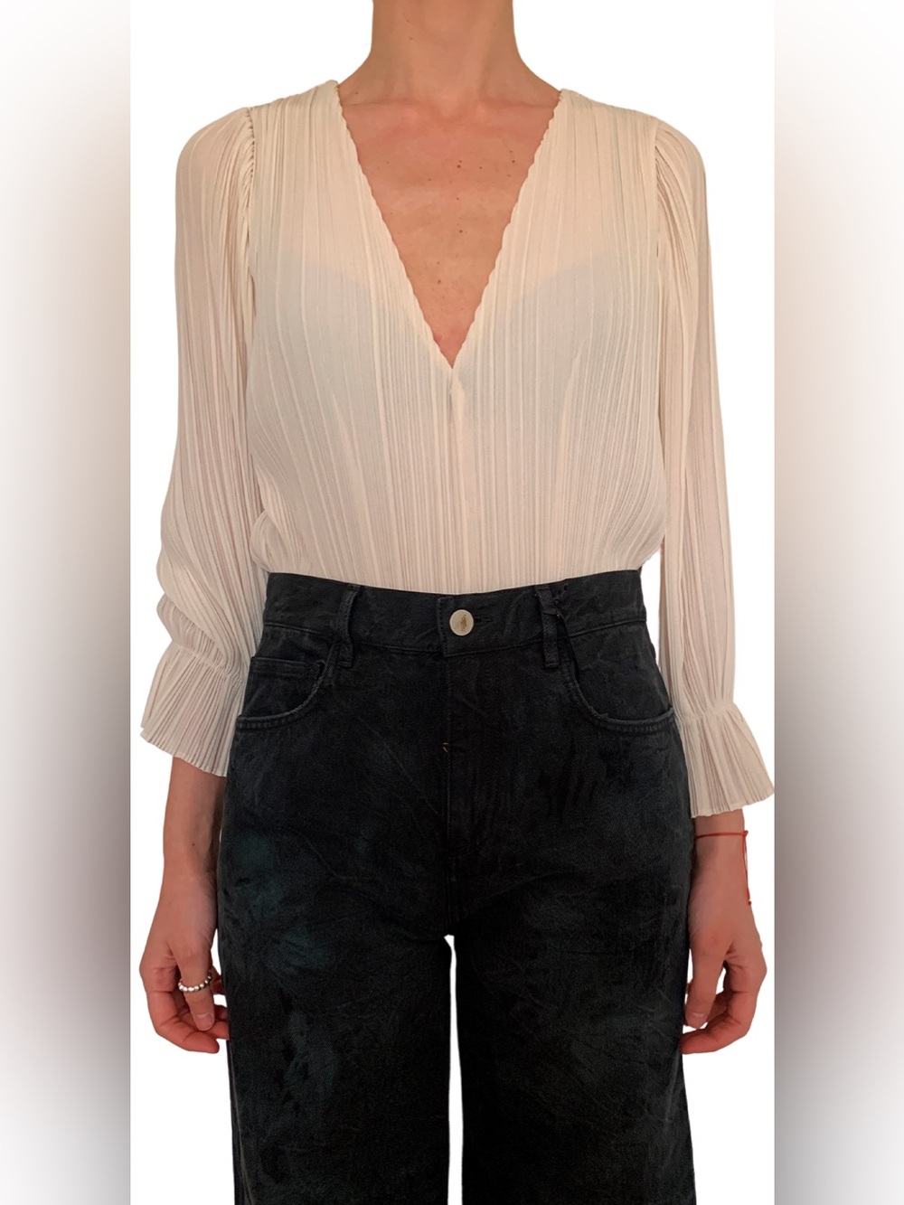 Misa Los Angeles ivory v neck plisse bodysuit xs